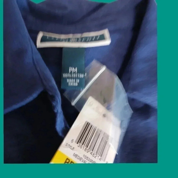 Karen Scott pocketed short sleeve blouse mediebal blue size PM - Picture 4 of 6